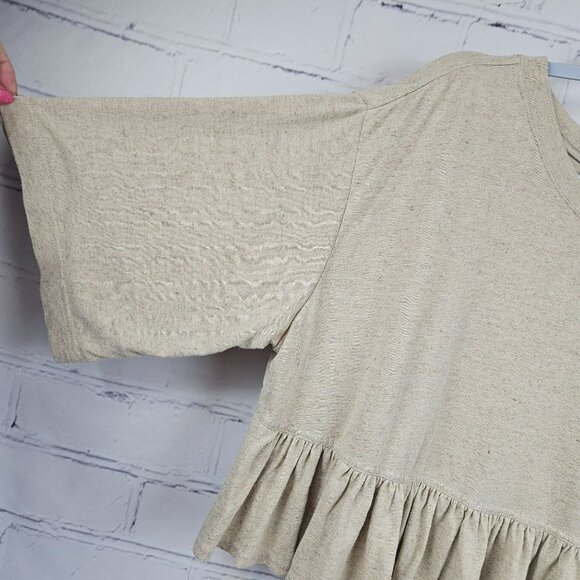 FP Beach Ruffle Linen Blend Shirt Top Blouse Womens M Short Sleeve Boxy Oversize - Picture 5 of 10